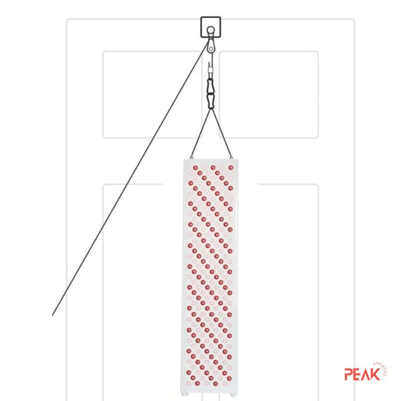 The image shows a representation of the red light panel hanging from a door. Easy to hang anywhere