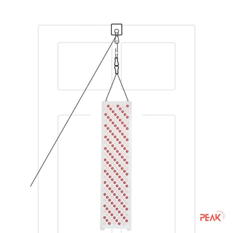 The image shows a representation of the red light panel hanging from a door. Easy to hang anywhere