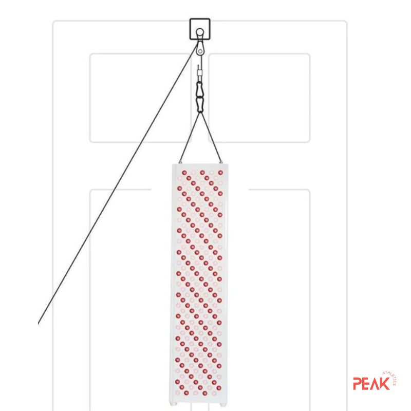 The image shows a representation of the red light panel hanging from a door. Easy to hang anywhere