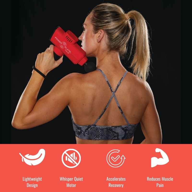 Some of the benefits of using a massage gun Pulse: it's lightweight; super quiet; accelerates recovery; and helps with muscle pain