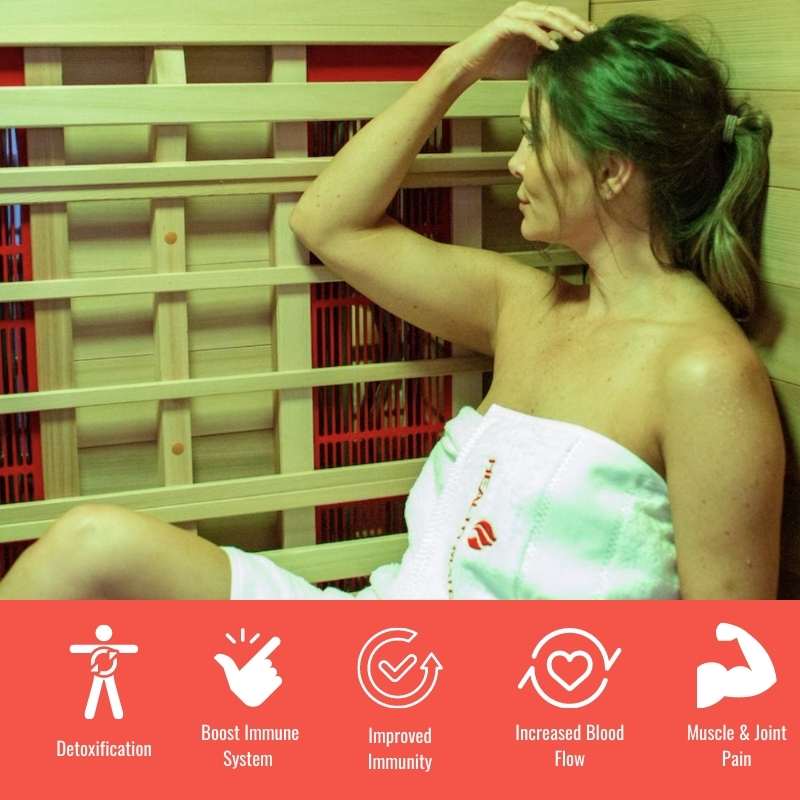 Some of the benefits of using an infrared sauna: detoxification; boost immune system; improve immunity; increase blood flow; reduce muscle and joint pain