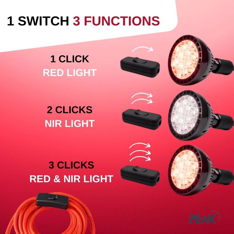 The target light comes with a one switch and 3 functions: 1 click for red light; 2 clicks near infrared light; 3 clicks for red and near infrared light
