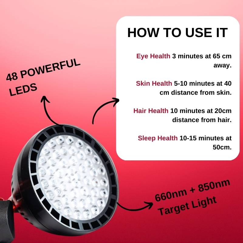 You can use the target light for eye health, skin health, hair health, and sleep health. 
